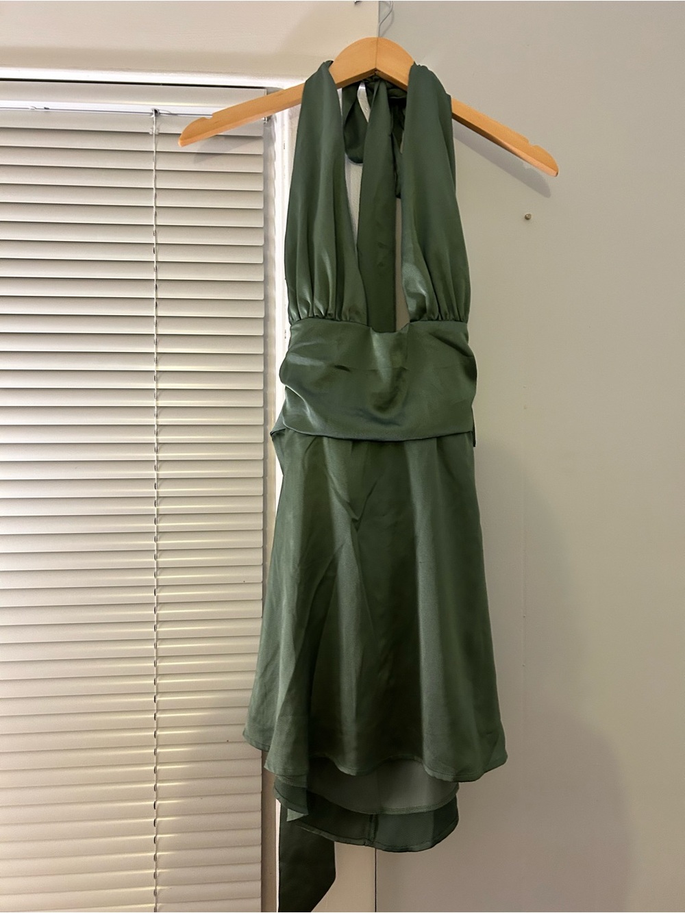 Green Satin Halter High-Low Dress